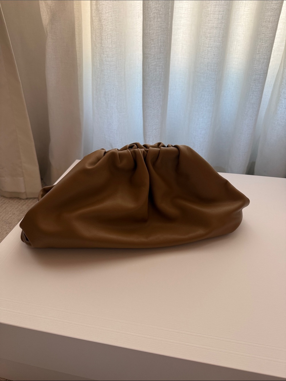 Bottega Veneta Gathered Pouch Clutch in Cognac Brown